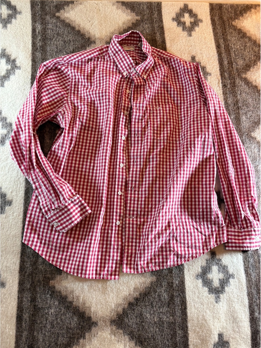 Dockers Men's Red and White Gingham Check Button-Up Shirt Large
